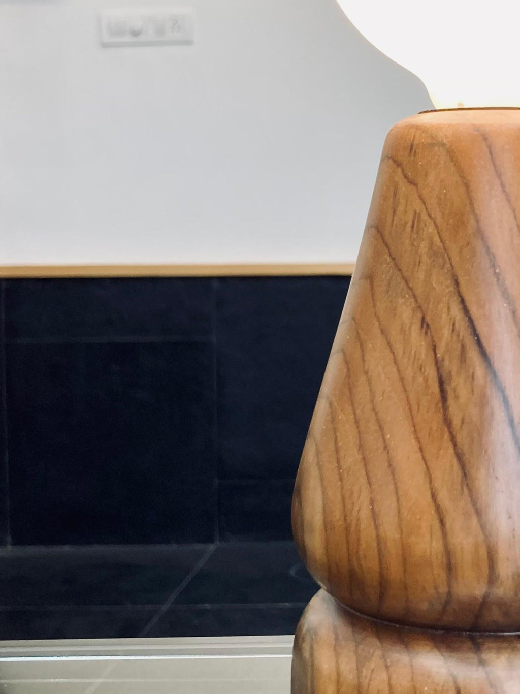 sangath - teak wood table lamp by advit design lab - closeup photo