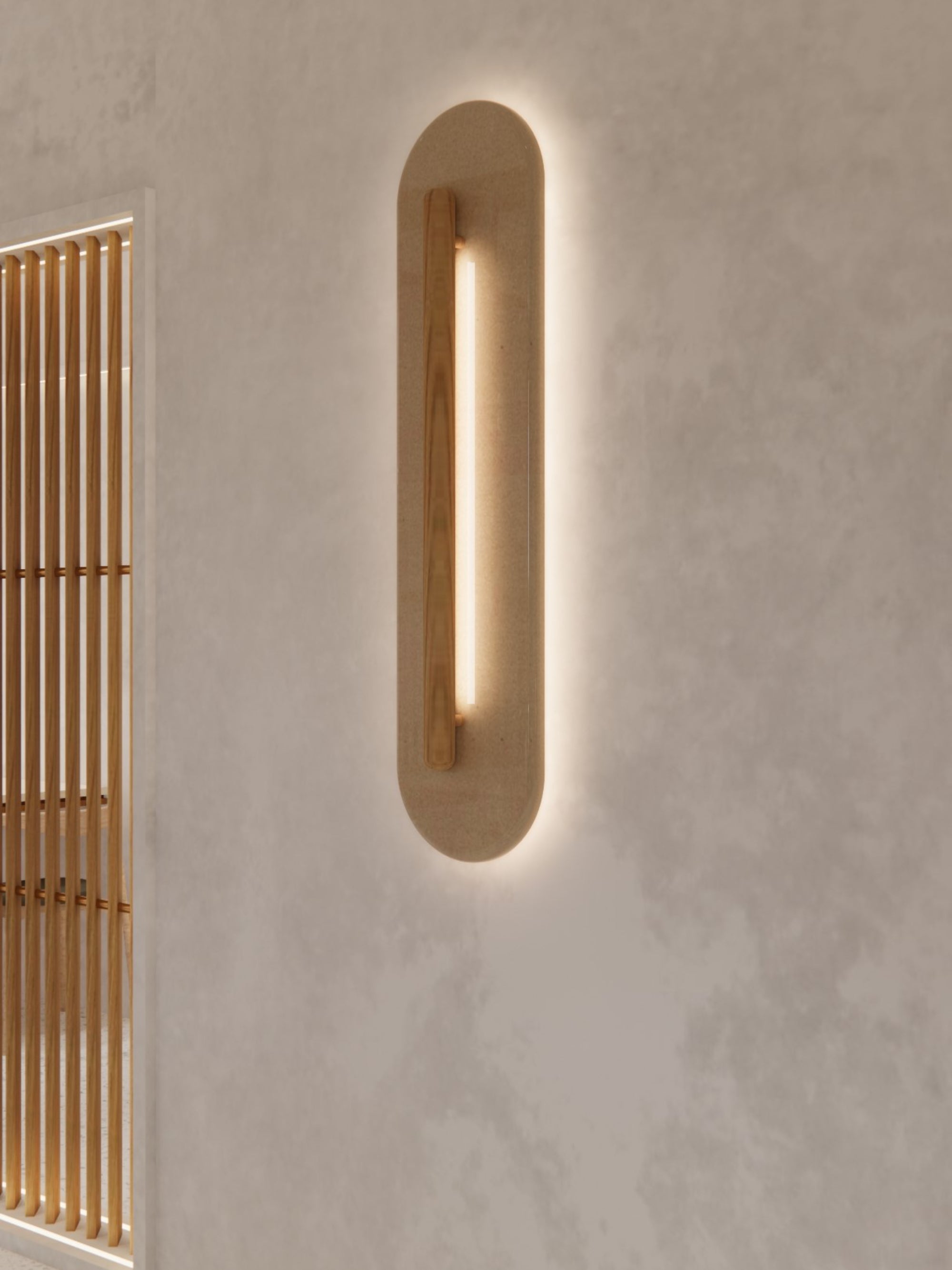 Modern wall-mounted light fixture on a neutral wall - vanas wall lamp by advit design lab - sandstone variant